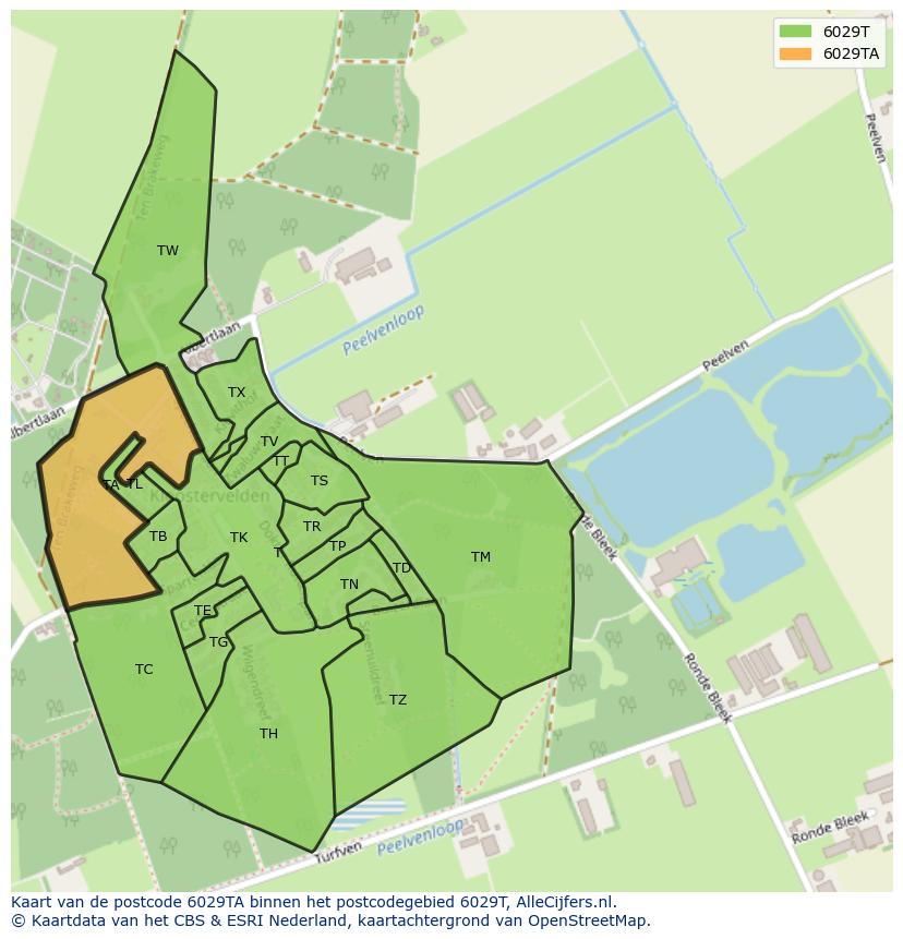 Afbeelding van het postcodegebied 6029 TA op de kaart.