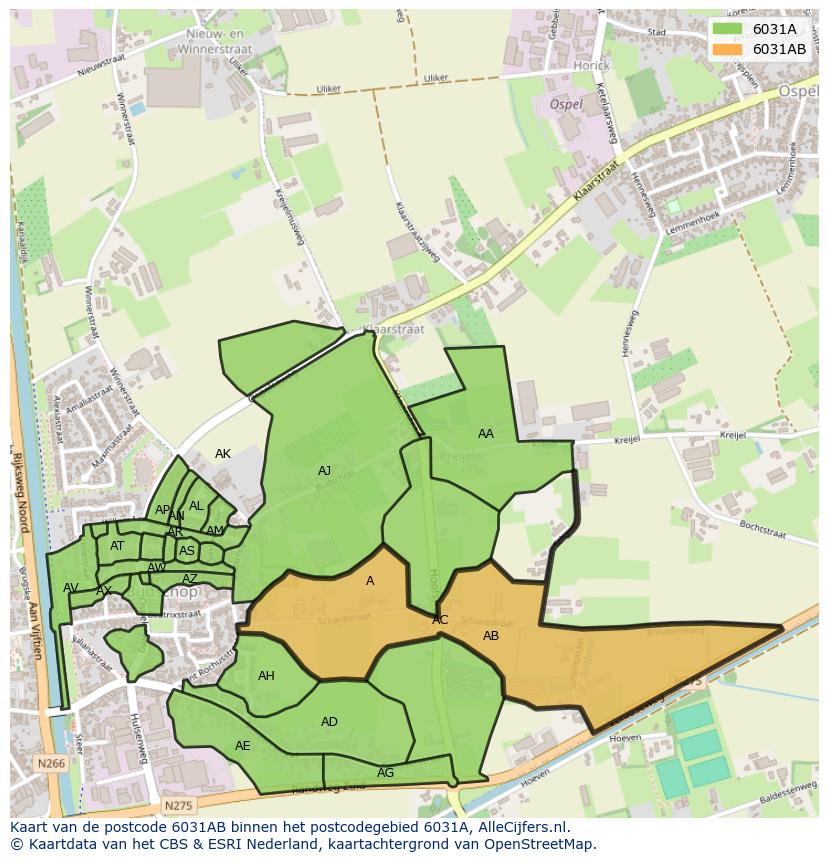 Afbeelding van het postcodegebied 6031 AB op de kaart.