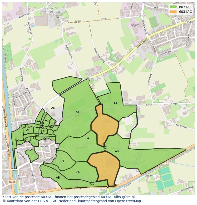 Afbeelding van het postcodegebied 6031 AC op de kaart.