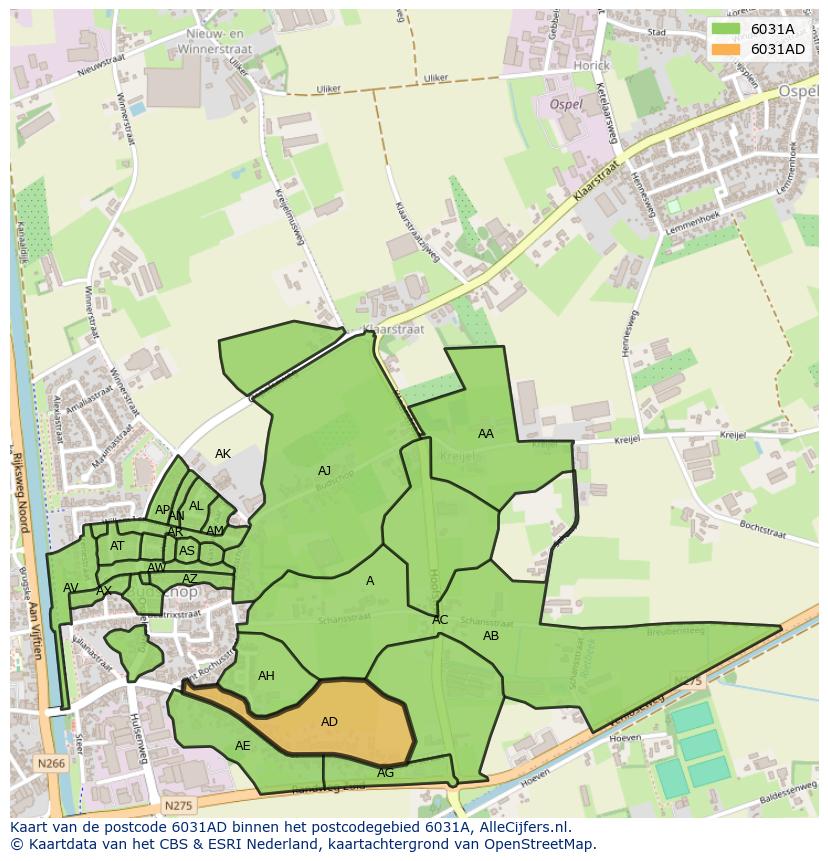 Afbeelding van het postcodegebied 6031 AD op de kaart.