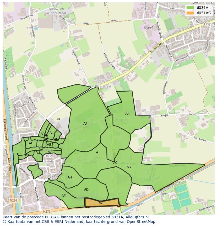 Afbeelding van het postcodegebied 6031 AG op de kaart.