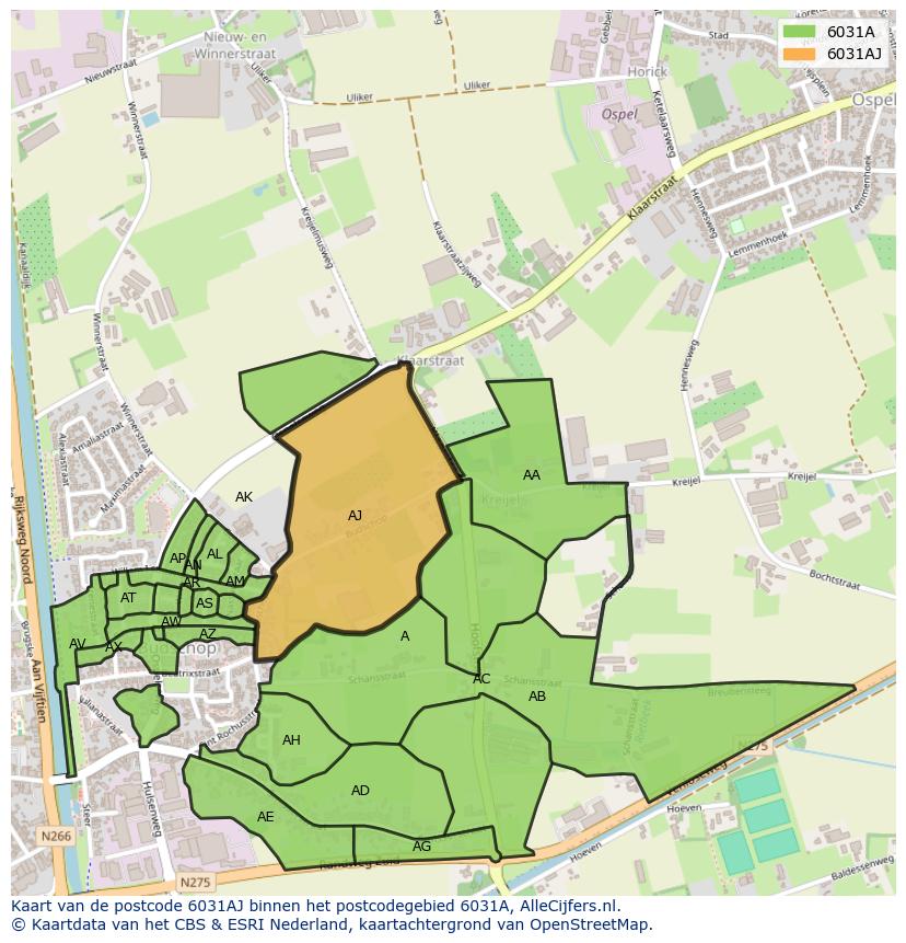Afbeelding van het postcodegebied 6031 AJ op de kaart.
