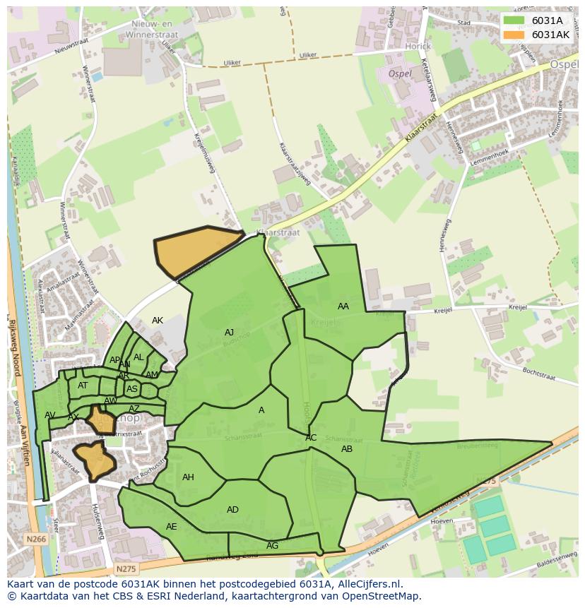 Afbeelding van het postcodegebied 6031 AK op de kaart.