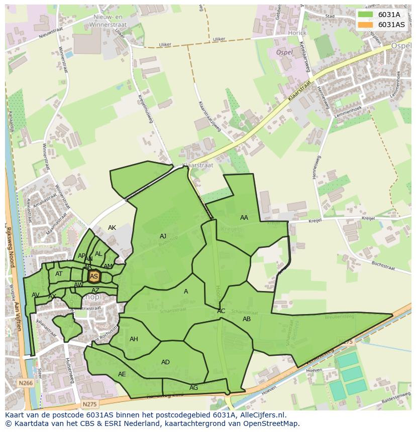 Afbeelding van het postcodegebied 6031 AS op de kaart.