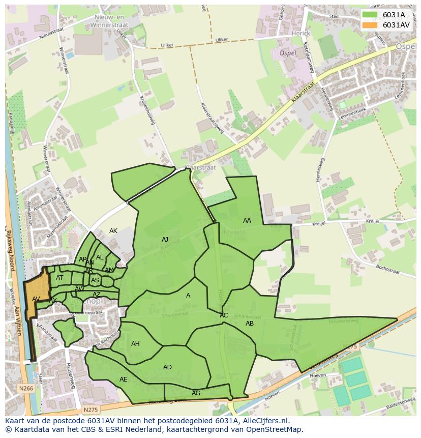 Afbeelding van het postcodegebied 6031 AV op de kaart.