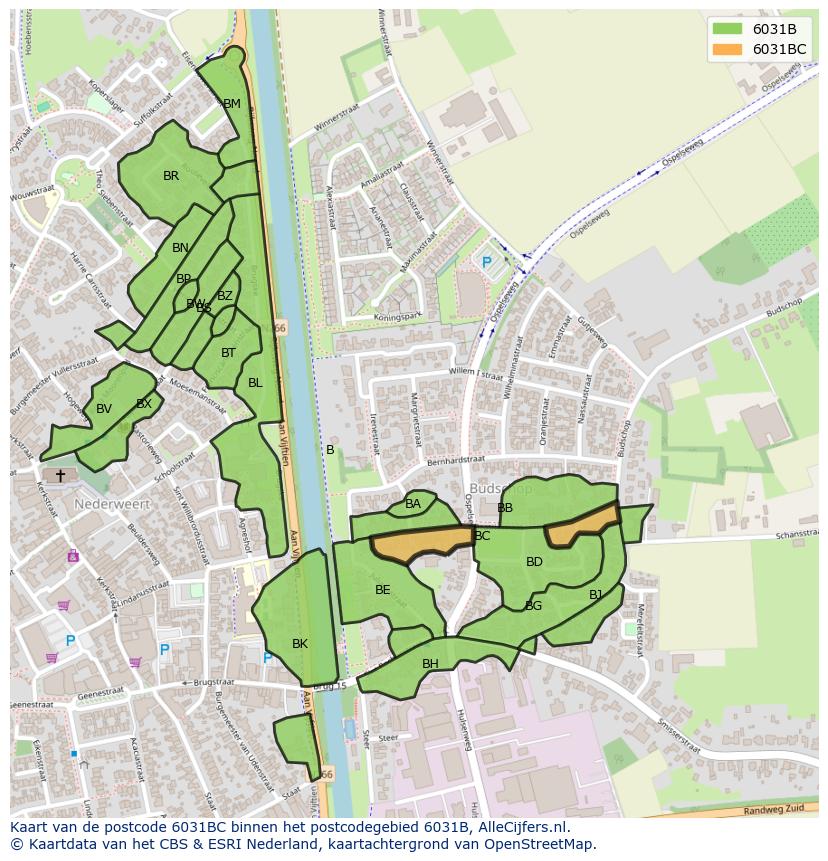 Afbeelding van het postcodegebied 6031 BC op de kaart.