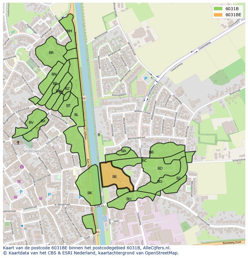 Afbeelding van het postcodegebied 6031 BE op de kaart.