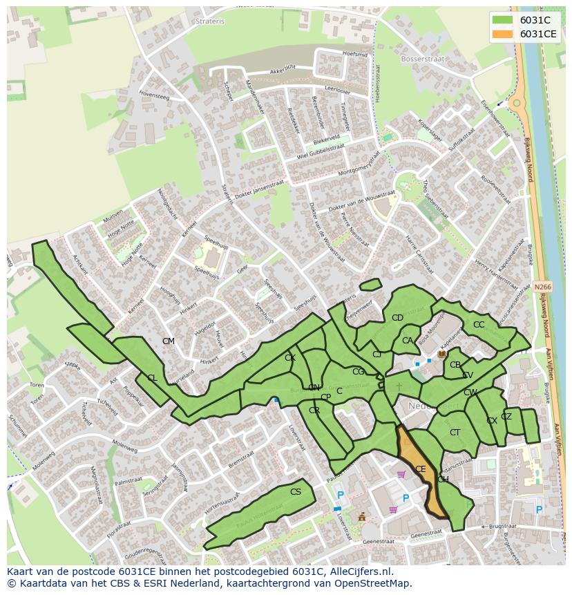 Afbeelding van het postcodegebied 6031 CE op de kaart.
