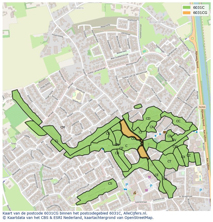 Afbeelding van het postcodegebied 6031 CG op de kaart.