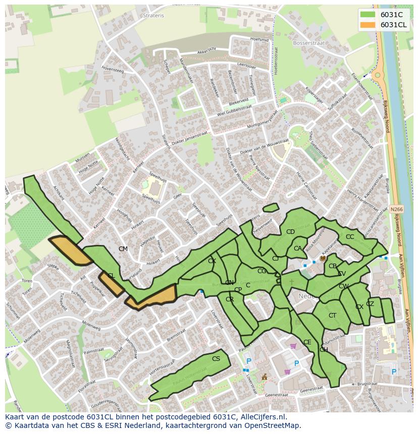 Afbeelding van het postcodegebied 6031 CL op de kaart.