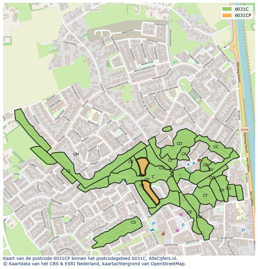 Afbeelding van het postcodegebied 6031 CP op de kaart.