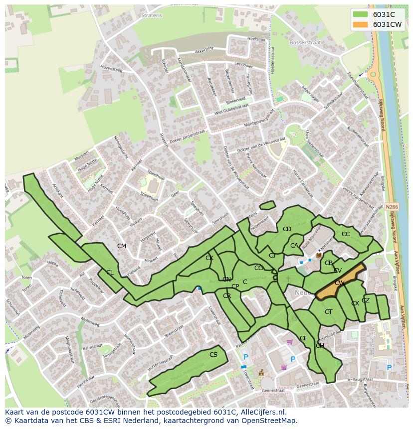 Afbeelding van het postcodegebied 6031 CW op de kaart.