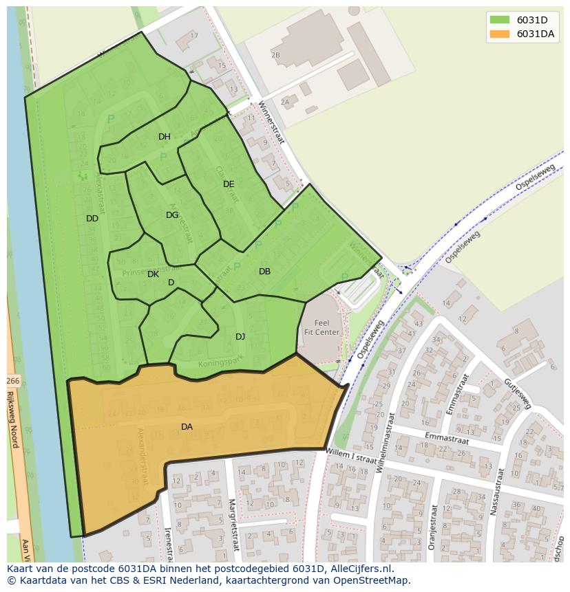 Afbeelding van het postcodegebied 6031 DA op de kaart.