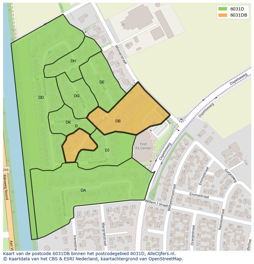 Afbeelding van het postcodegebied 6031 DB op de kaart.