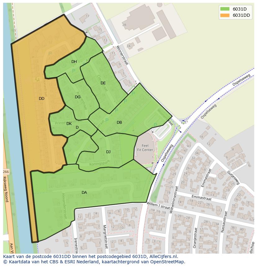 Afbeelding van het postcodegebied 6031 DD op de kaart.