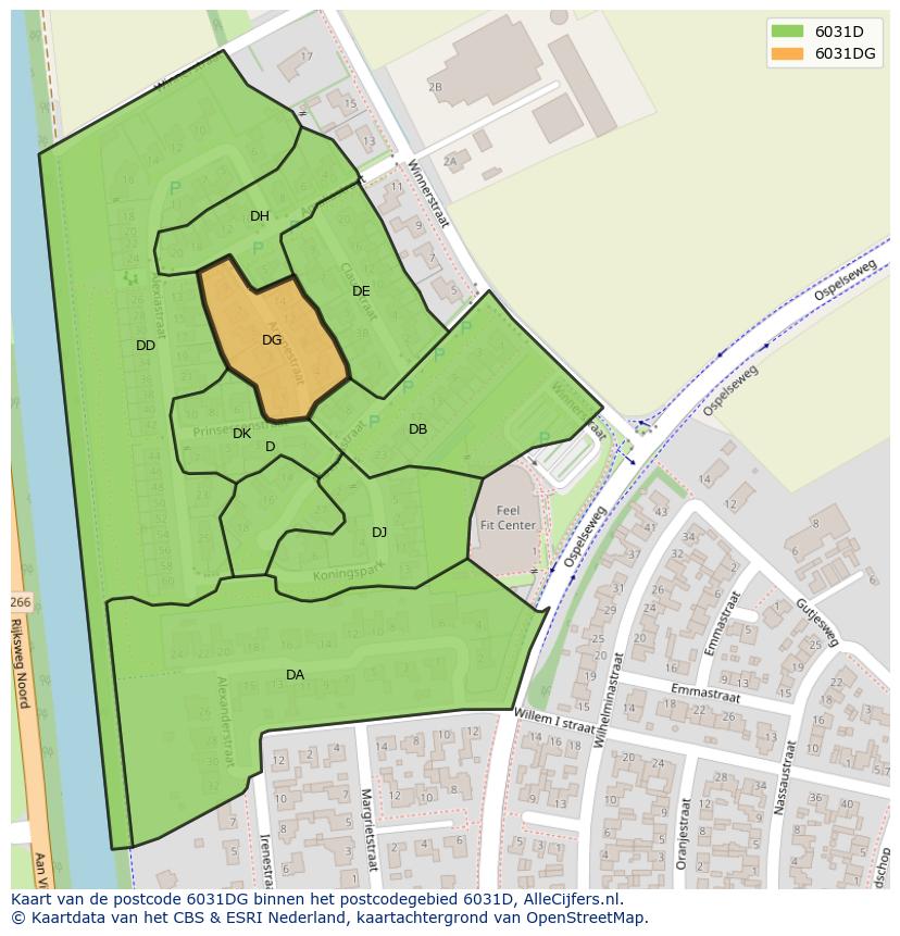 Afbeelding van het postcodegebied 6031 DG op de kaart.