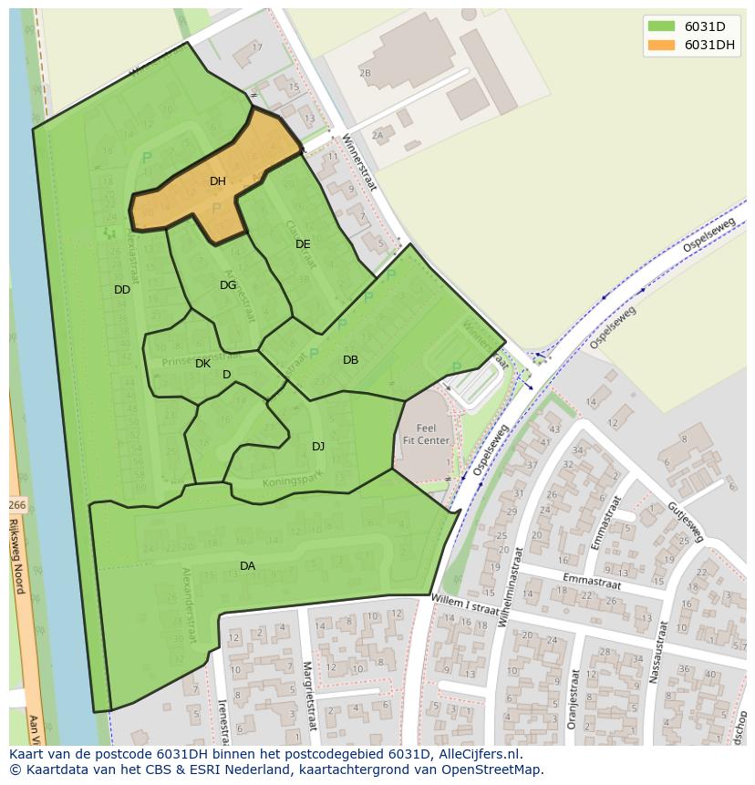 Afbeelding van het postcodegebied 6031 DH op de kaart.