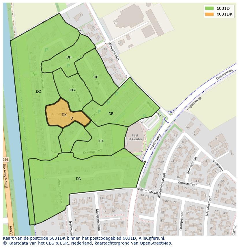 Afbeelding van het postcodegebied 6031 DK op de kaart.