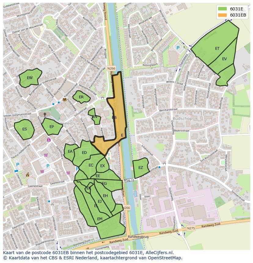 Afbeelding van het postcodegebied 6031 EB op de kaart.