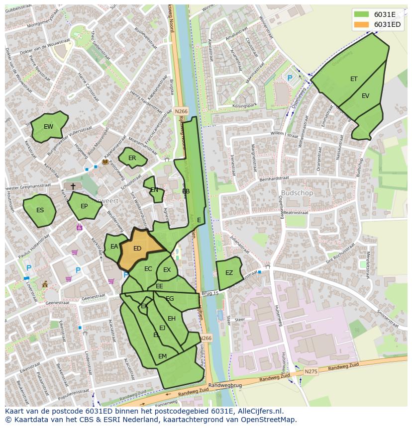 Afbeelding van het postcodegebied 6031 ED op de kaart.