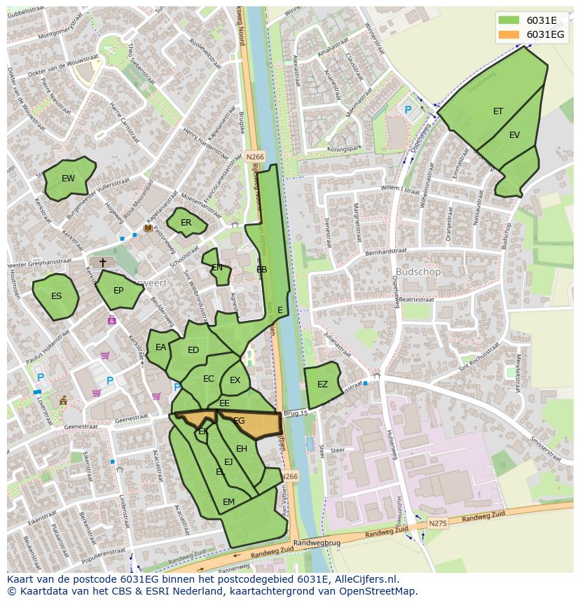 Afbeelding van het postcodegebied 6031 EG op de kaart.