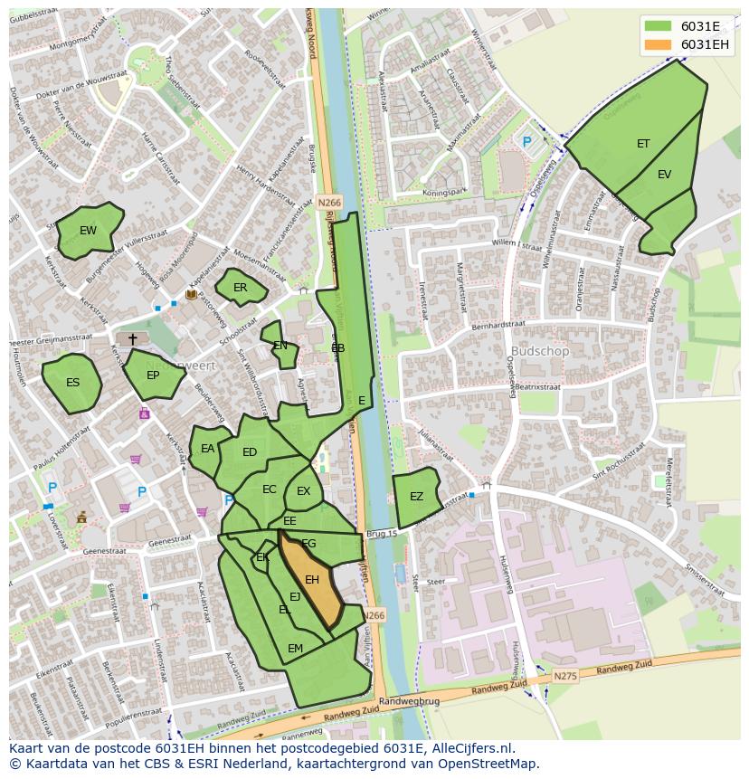 Afbeelding van het postcodegebied 6031 EH op de kaart.