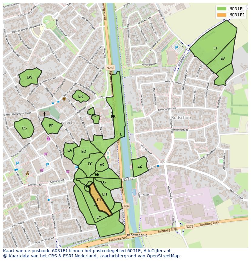 Afbeelding van het postcodegebied 6031 EJ op de kaart.