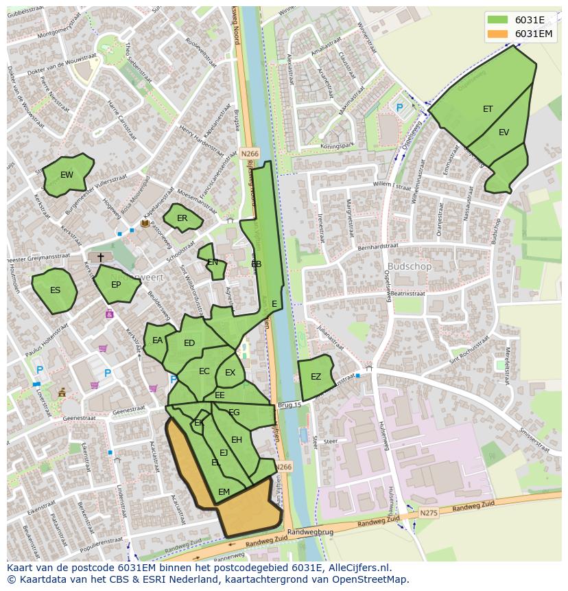 Afbeelding van het postcodegebied 6031 EM op de kaart.