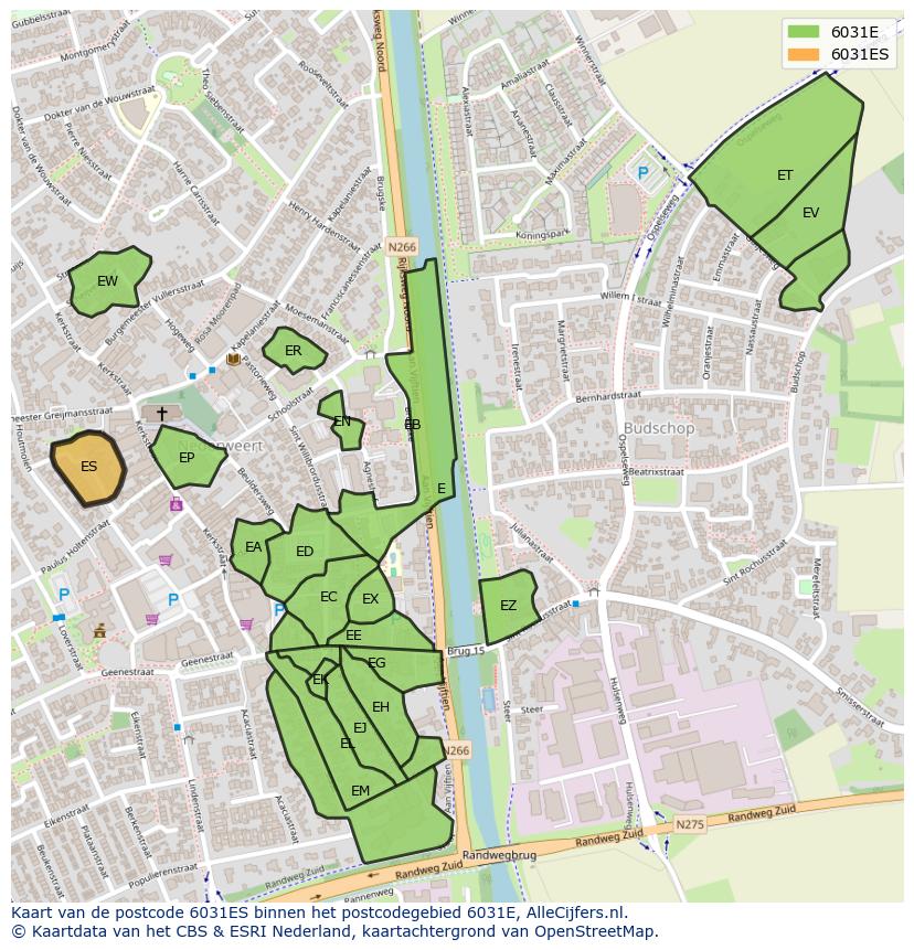Afbeelding van het postcodegebied 6031 ES op de kaart.