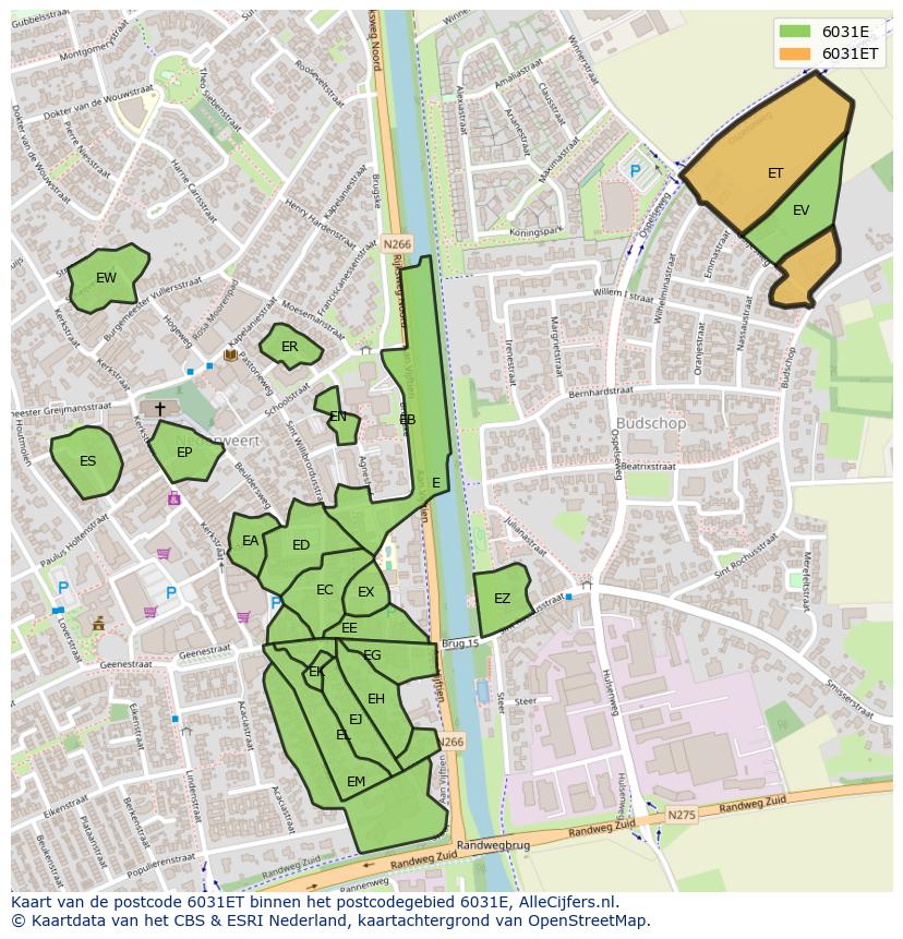 Afbeelding van het postcodegebied 6031 ET op de kaart.