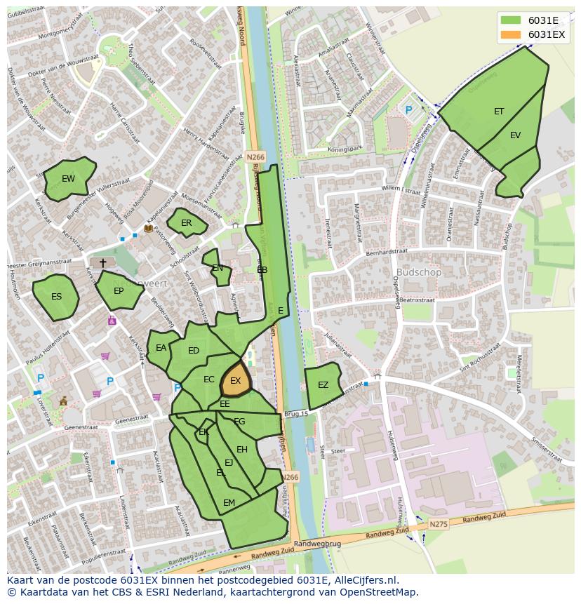Afbeelding van het postcodegebied 6031 EX op de kaart.