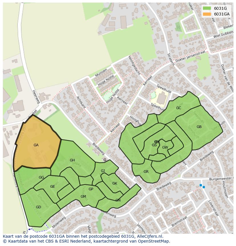 Afbeelding van het postcodegebied 6031 GA op de kaart.