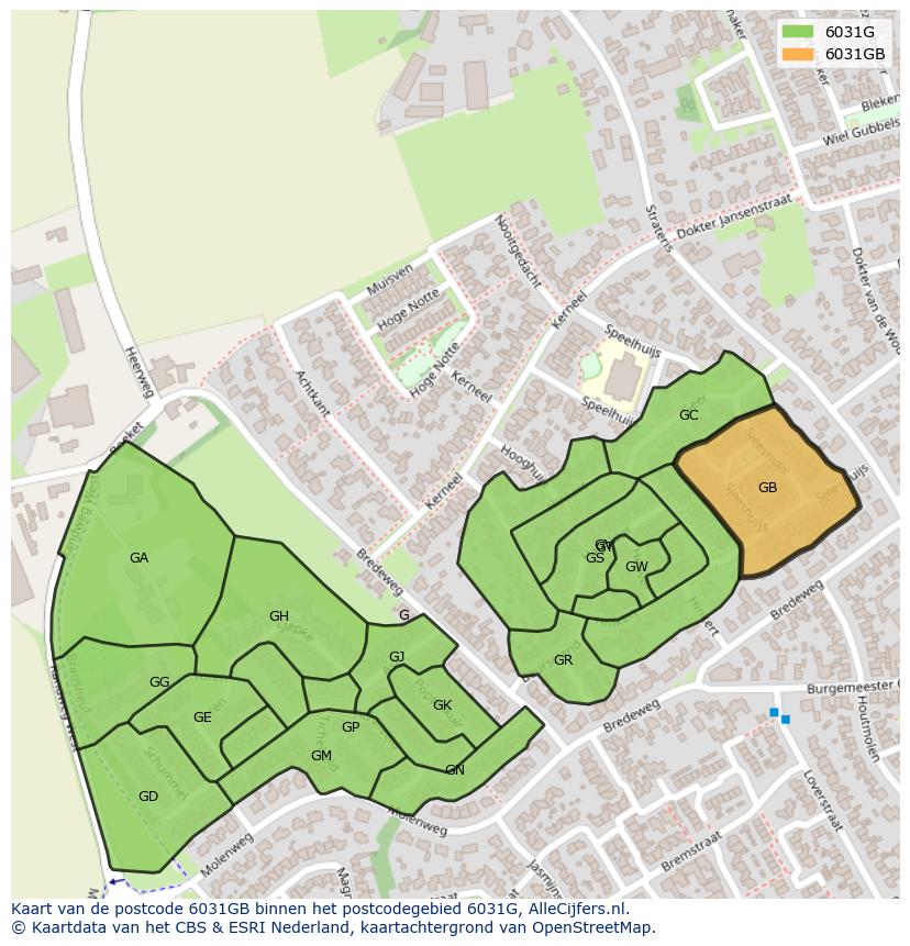 Afbeelding van het postcodegebied 6031 GB op de kaart.