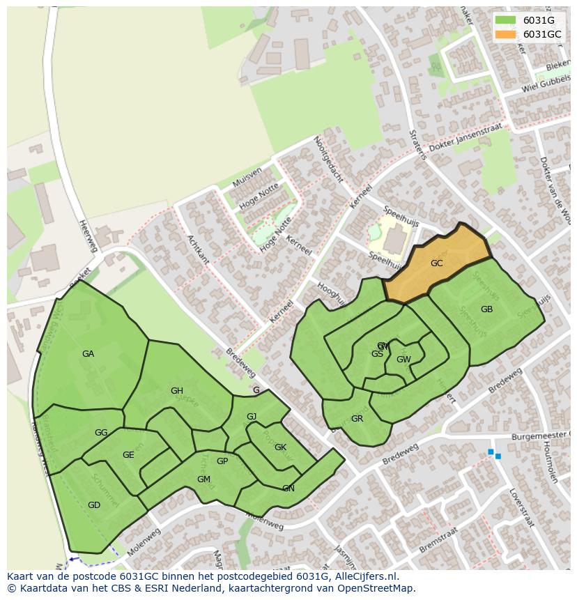 Afbeelding van het postcodegebied 6031 GC op de kaart.