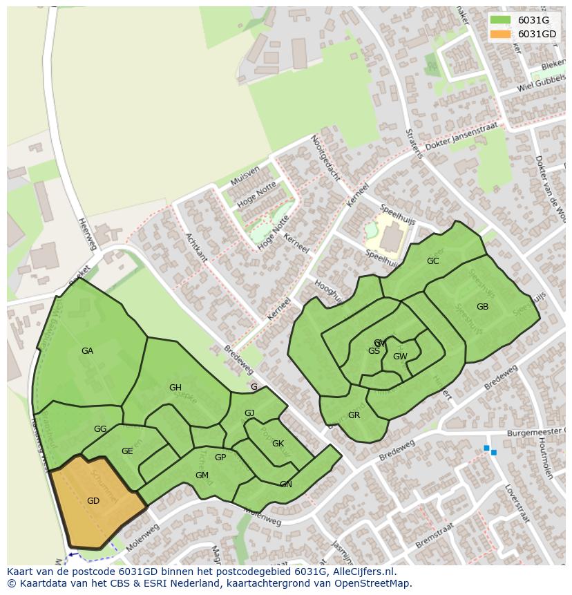 Afbeelding van het postcodegebied 6031 GD op de kaart.