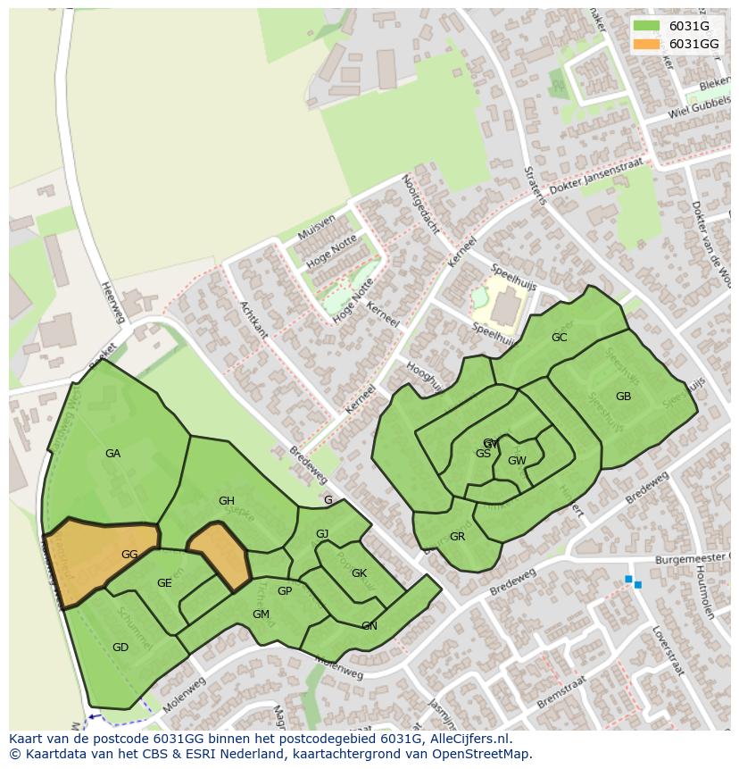 Afbeelding van het postcodegebied 6031 GG op de kaart.