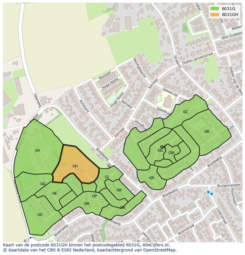 Afbeelding van het postcodegebied 6031 GH op de kaart.