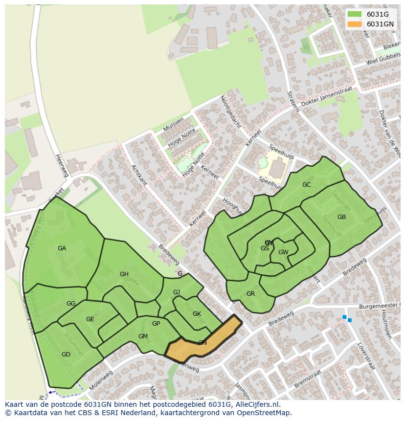 Afbeelding van het postcodegebied 6031 GN op de kaart.