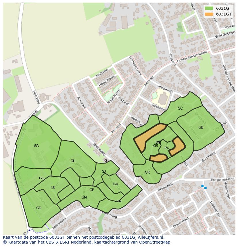 Afbeelding van het postcodegebied 6031 GT op de kaart.