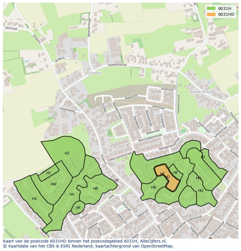 Afbeelding van het postcodegebied 6031 HD op de kaart.
