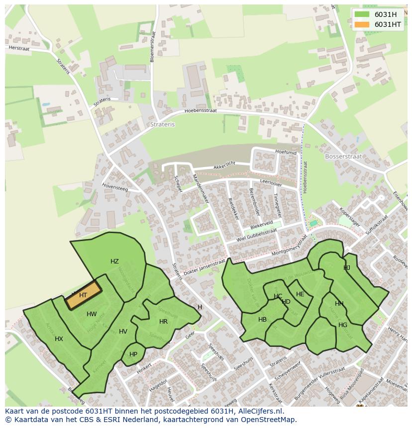 Afbeelding van het postcodegebied 6031 HT op de kaart.