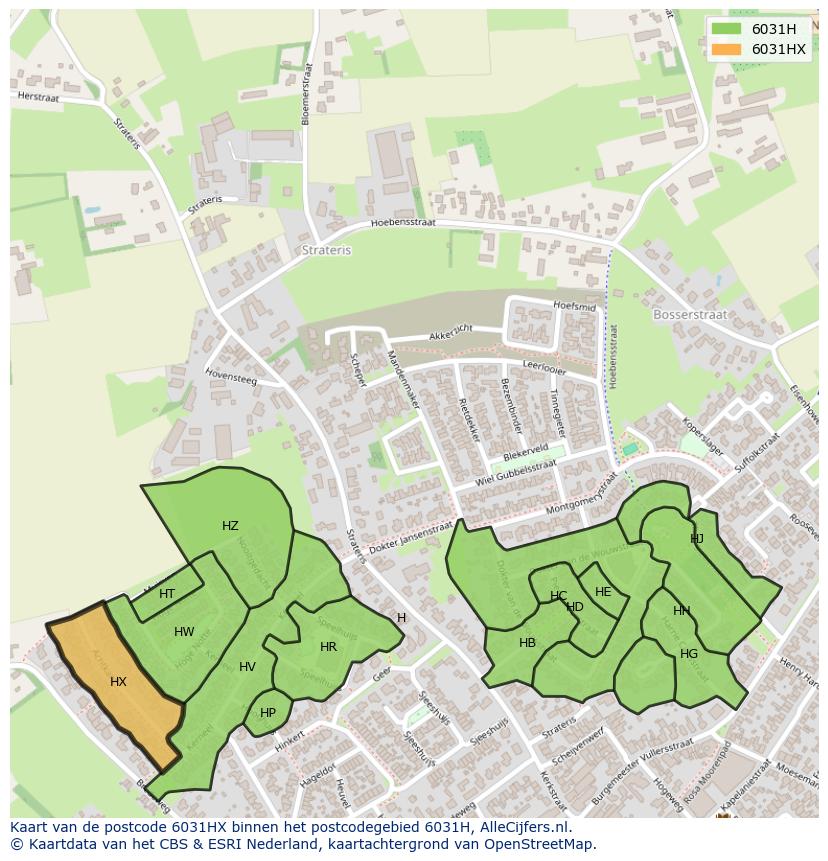 Afbeelding van het postcodegebied 6031 HX op de kaart.