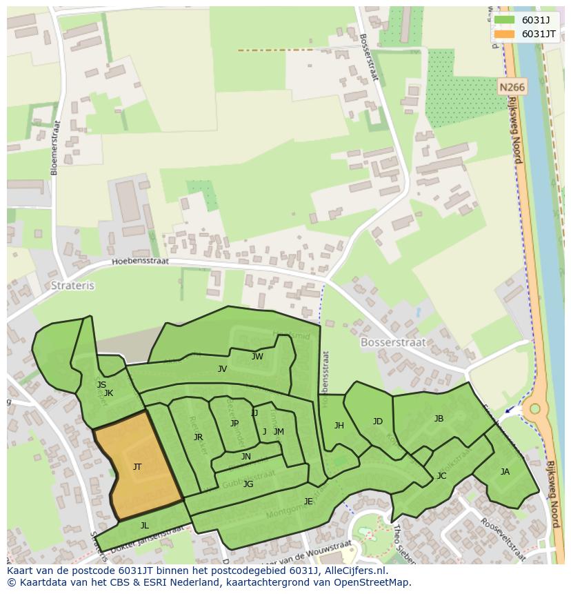 Afbeelding van het postcodegebied 6031 JT op de kaart.