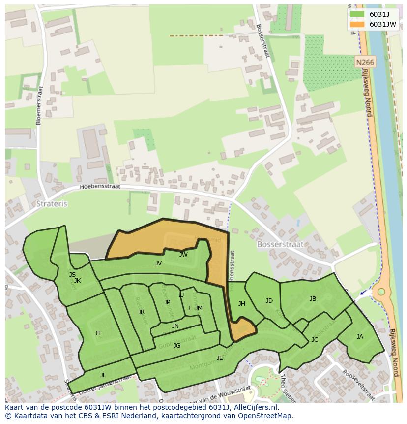 Afbeelding van het postcodegebied 6031 JW op de kaart.