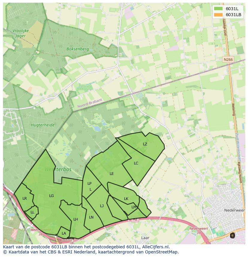 Afbeelding van het postcodegebied 6031 LB op de kaart.