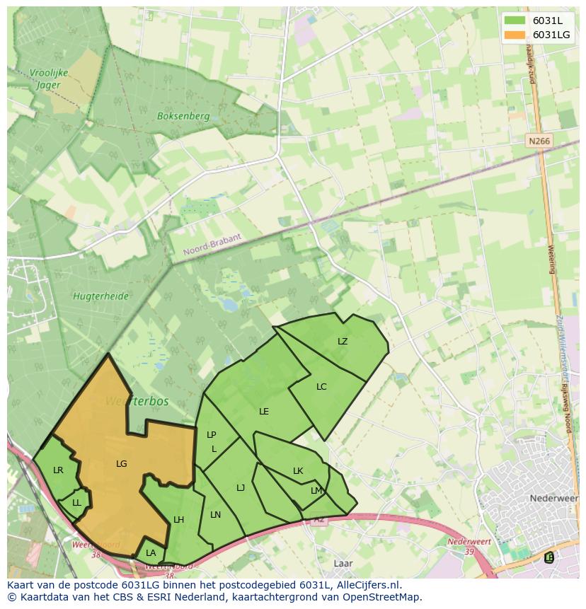 Afbeelding van het postcodegebied 6031 LG op de kaart.