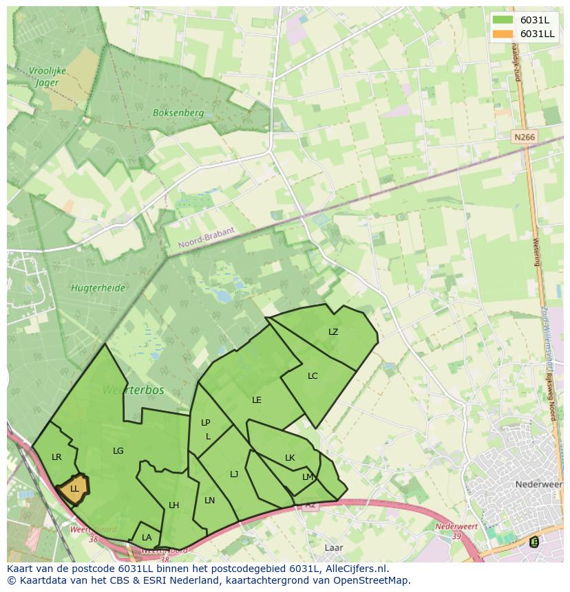 Afbeelding van het postcodegebied 6031 LL op de kaart.
