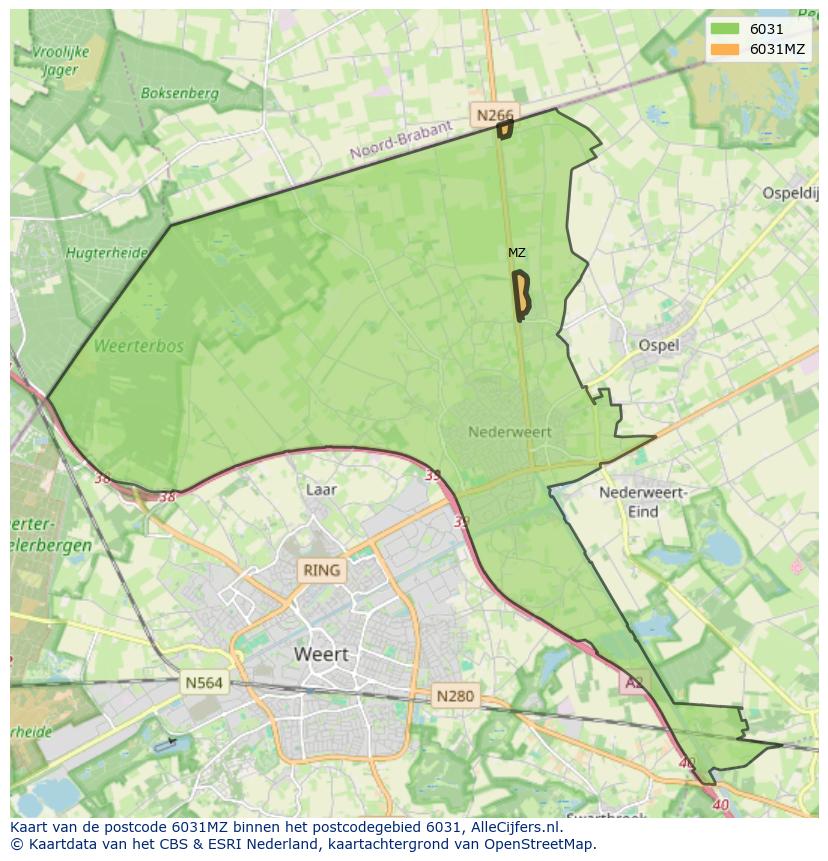 Afbeelding van het postcodegebied 6031 MZ op de kaart.