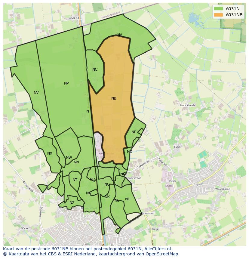 Afbeelding van het postcodegebied 6031 NB op de kaart.