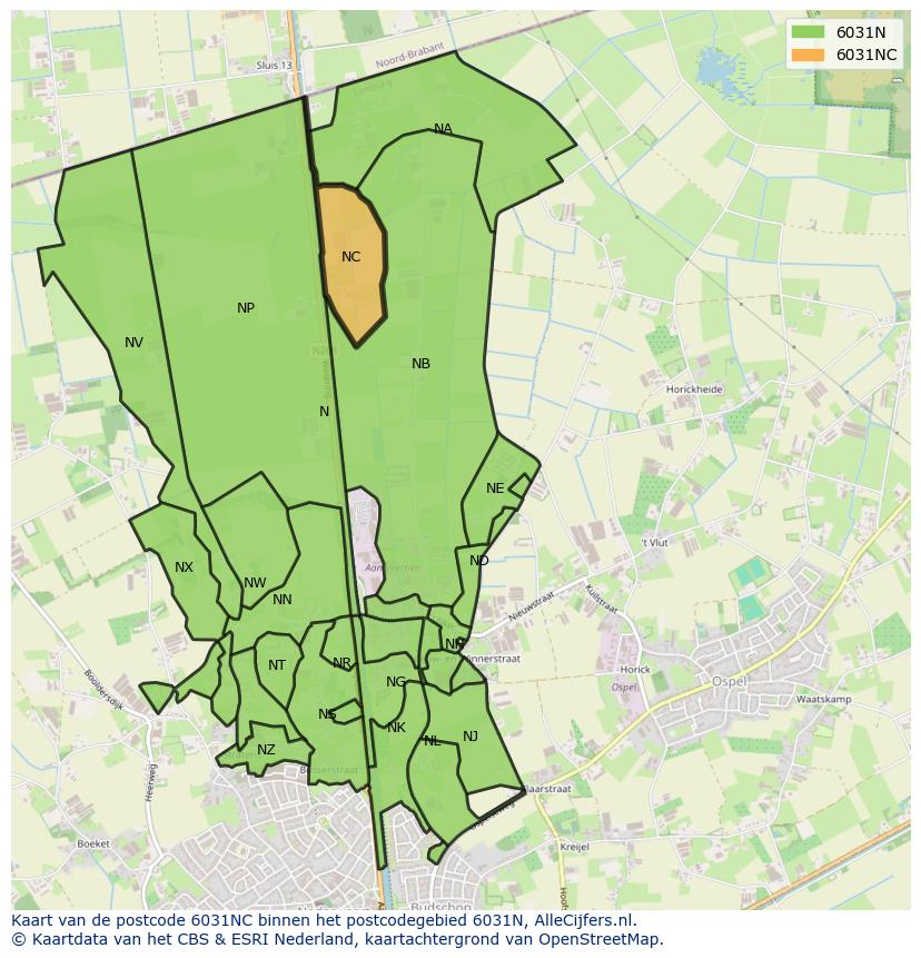 Afbeelding van het postcodegebied 6031 NC op de kaart.